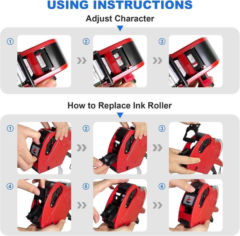 LonXFan Price Gun, 2 Pack Pricing Gun - 8 Digits Price Tag Gun with 5000 Labels & 4 Ink Rollers Kit Red Pricing Label Maker for Retailer,Supermarket - Image 5